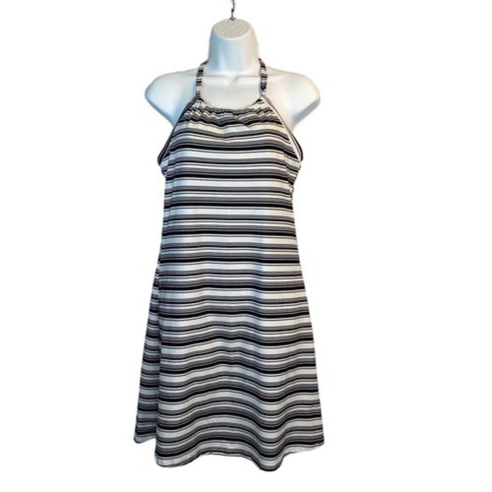 Peace & Pearls Helena Halter Dress Women Small Black White Stripe NWT PLD0089A